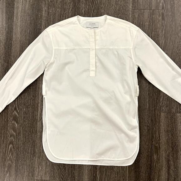 La Ligne White Cotton Tunic Top XS Long Sleeve Minimalist Shirt **Belt Missing** - Picture 13 of 16
